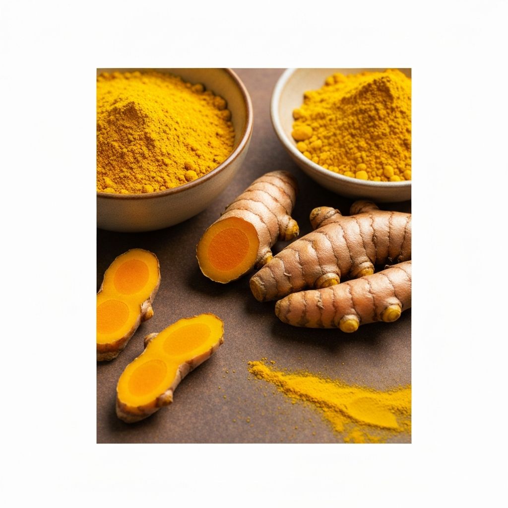 Fresh vibrant turmeric root and golden spice
